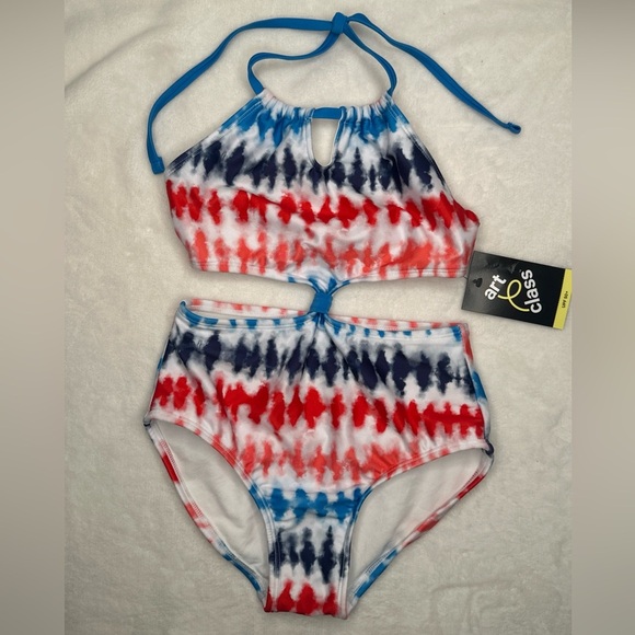 Art Class Blue Red White One Piece Swimsuit Girls Size M (8) - Picture 1 of 9